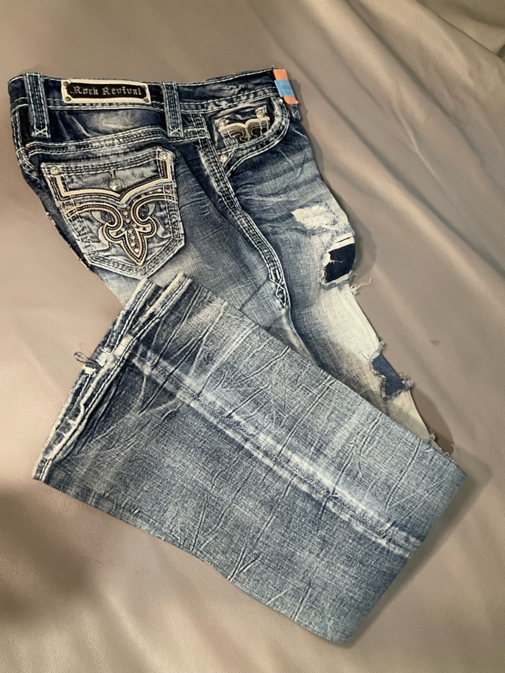 Rock Revival Women's Faded Blue Boot Cut Jeans with Embroidered Pockets